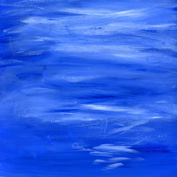 Abstract painting featuring various shades of blue with textured brushstrokes, evoking a serene and dreamy atmosphere. 